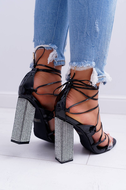 Women's Zirconia Stiletto Sandals Tied Black Everything