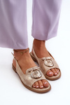 Elegant Women's Sandals with Gold Embellishment on Flat Heel Gold S.Barski KV27-053