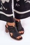 Ladies Perforated Sandals On Heel Black Tosine