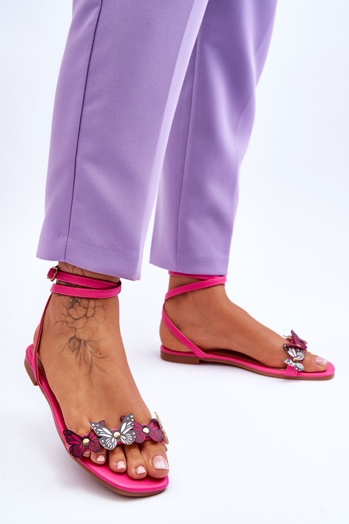 Sandały Damskie Ozdobne Motyle Fuksja Jeane
