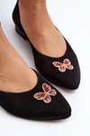Zazoo 2887 Suede Ballerina Flats With Decorative Butterfly Black