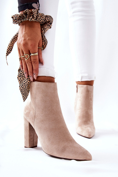 Suede Stiletto Booties Beige Rinasa