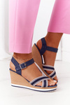 Wedge Sandals In Sailor Style Navy Blue Sea Wave