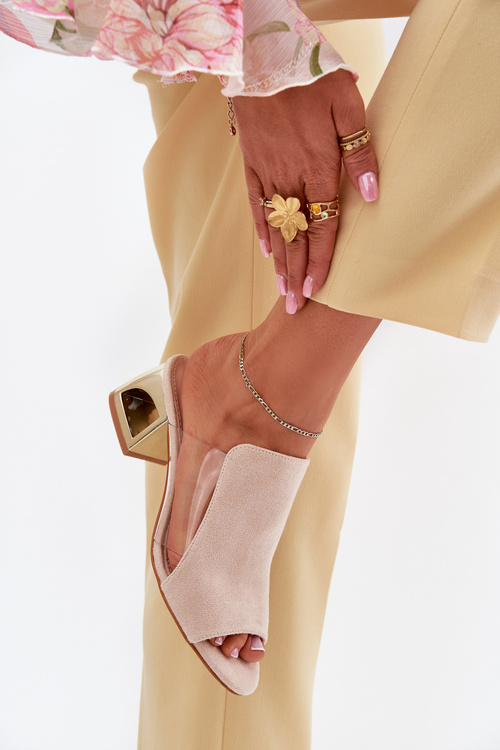 Women's sandals on golden heel light beige Tessira