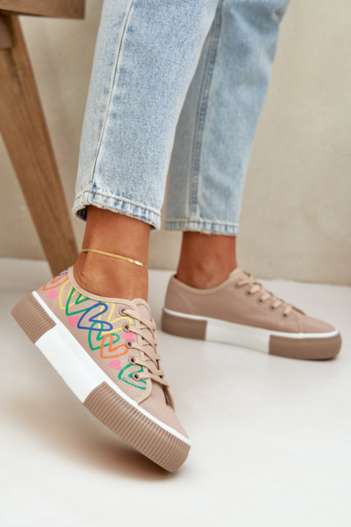 Tenisówki Trampki W Serca Damskie Ciemnobeżowe Fonirea