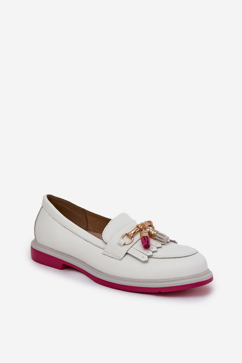 Leather Elegant Moccasins On Flat Heel S.Barski LR51-768A White