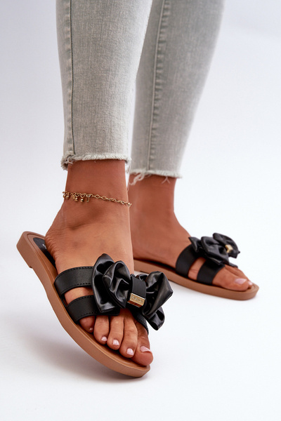 Women's Black Slides with Bow Rivarina