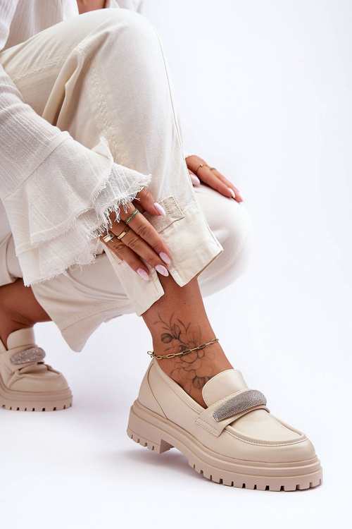 Ornamented Leather Moccasins Beige Aricka