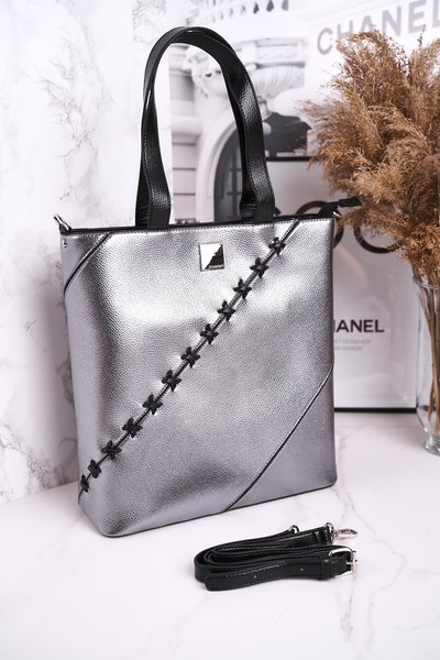 Duża Damska Torba Shopper MONNARI BAG0840-022 Srebrna