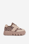 Suede Insulated Women's Sneakers On Chunky Platform Vinceza 66841 Leopard Beige