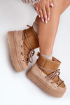 Snow Boots With Lacing On Platform Brown Mavora