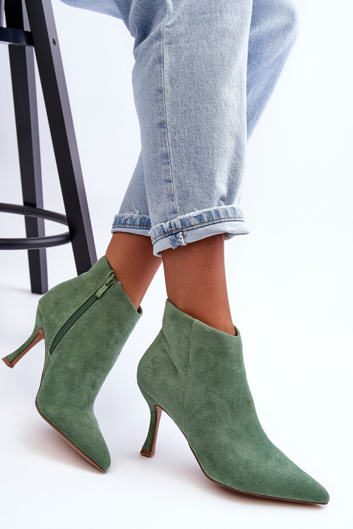 Botki Damskie Zamsz Szpilka Zielone Merisa 9555
