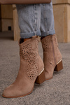 Openwork ankle boots with block heel made of eco suede zip closure dark beige Sevana