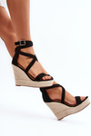 Sandals With Wedge Heel And Woven Band Black Salthe
