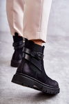 Botki Sztyblety Damskie Ocieplane Pasek Czarne Jose