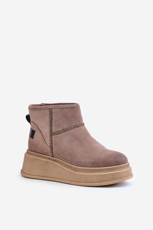 Damskie Śniegowce Botki Skórzane Zamszowe Na Platformie I Koturnie Ciemnobrązowe Maciejka 06769-02