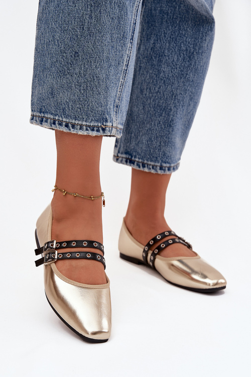 Women's Ballerinas With Golden Straps Deliora