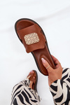 Ladies Wedge Sandals Eco Leather With Decoration Brown Sarela