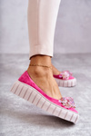 Suede Ballerinas On A Platform With A Ornament Fuchsia Ladette