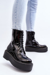 Women's Patent Leather Boots with Chunky Sole Black Movana