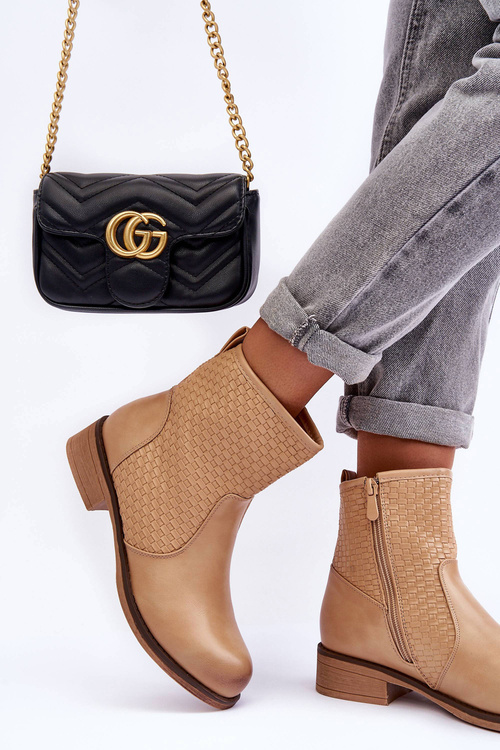 Botki Damskie Plecione Beżowe Chilly R127