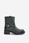 Zazoo 60480 Leather Ankle Boots With Low Heel Insulated Dark Green