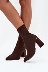 Fabric Slip-On Women's Heeled Boots Chocolate Virelle