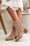 Openwork ankle boots with block heel made of eco suede zip closure dark beige Sevana