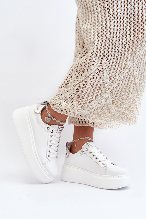 Leather Women's Sneakers with Bracelet CheBello 4406 White