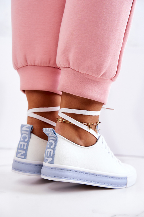 Women's Leather Sneakers White and Blue Mikayla