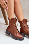 Insulated ankle boots workers with zipper brown Leairae