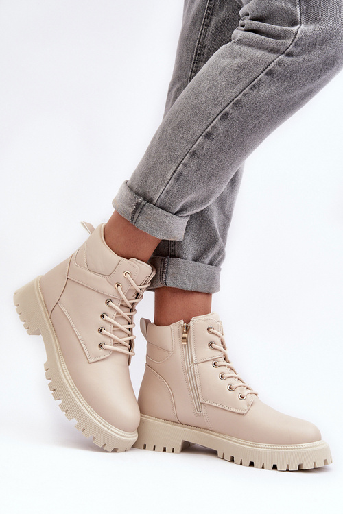 Women's Zipper Fleece-Lined Boots Beige Gremiva