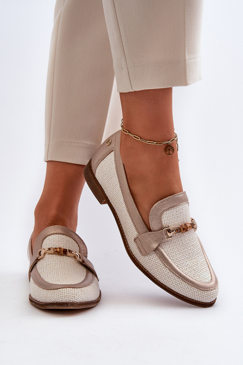 Leather Moccasins With Gold Ornament Maciejka 06442-25 Gold