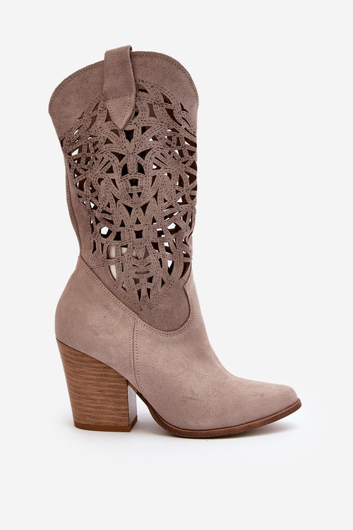 Botki Ażurowe Na Słupku Zamsz Cappucino Zazoo 3414