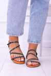 Black Women's Sandals With Zircons Ferragosto