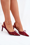Lace High Heels With Open Back Burgundy Annivirae