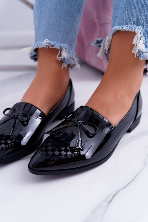Women's Lu Boo Black Lacquered Loafer Moccasins