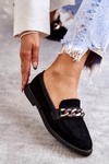 Women's Suede Loafers With A Chain Black Noli