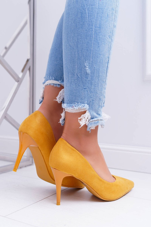 Szpilki Damskie Zamszowe W Szpic Żółte Cream