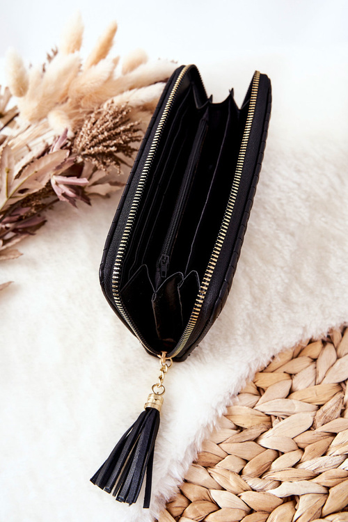 Large Quilted Wallet with Strap Black