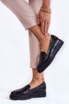 Lacquered Loafers Crocodile Pattern On Platform Black Diane