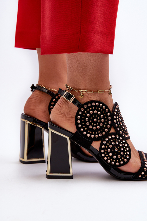 Sandały Damskie Zdobione Na Słupku Czarne D&A CR026