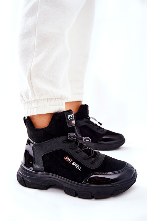 High Heel Leather Padded Sneakers Black Merit