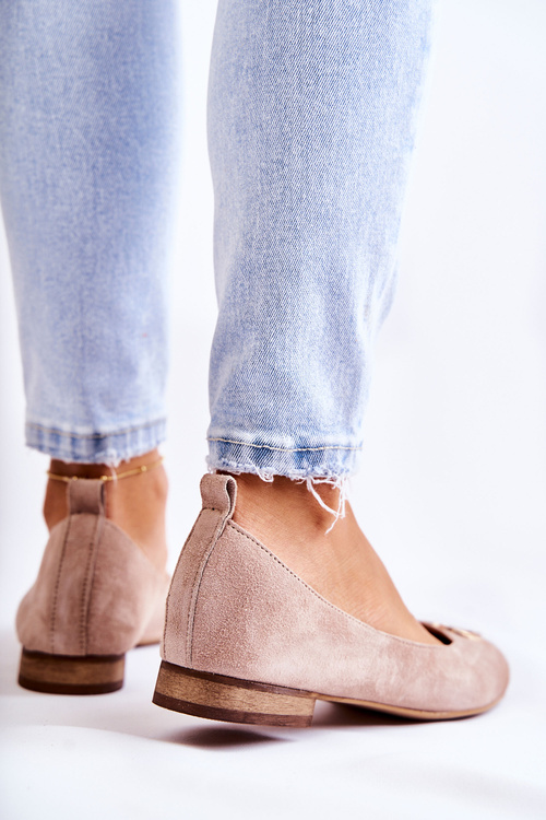 Women's Suede Ballerinas With Nicole 2746 Beige Decoration
