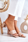 Leather Slippers On High Heel Beige Netty