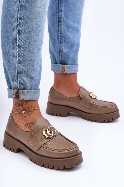 Women's Leather Half-Boots with Ornament Dark Beige Rosefalls