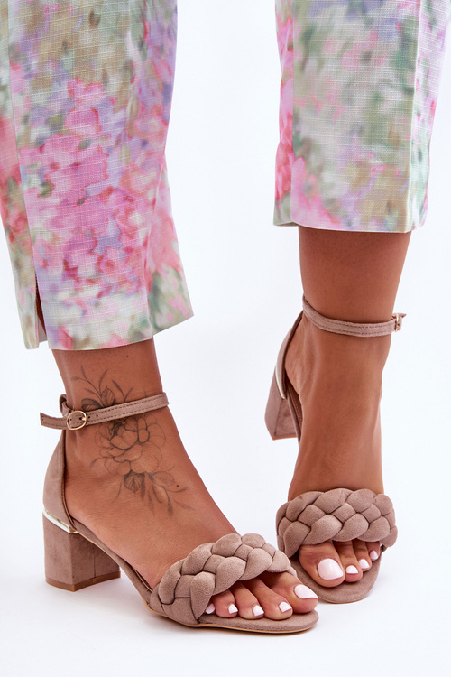 Suede Sandals with Braid Dark Beige Essenza