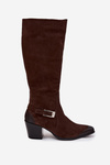 Leather Suede Boots on Heel with Buckle Heated Zazoo 70156 Chocolate
