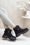 Damskie Sznurowane Trapery Botki Czarne Rabaria