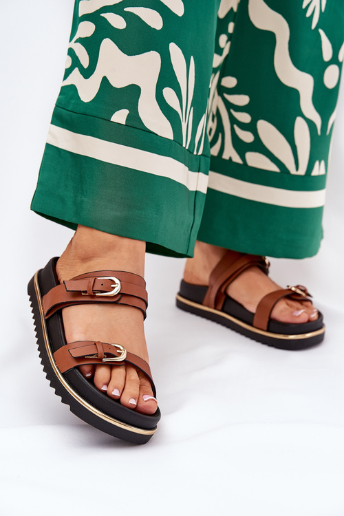 Ladies Smooth Platform Sandals With Straps And Buckles Camel Ziferte